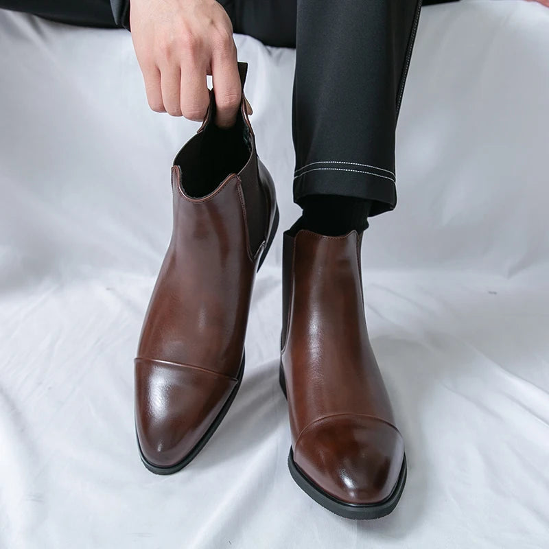 Chelsea Boots for Men Red Sole Pu Ankle Business Round Toe Slip-On Mens Boots Free Shipping Size 38-46 Men Shoes